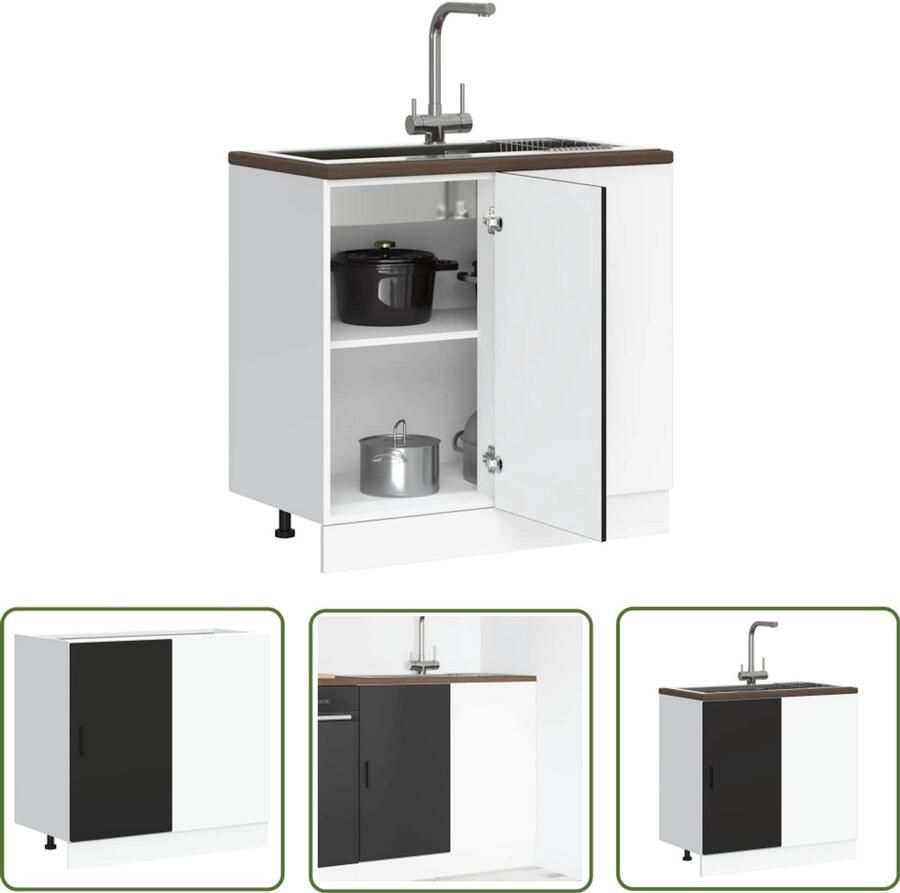 The Living Store Spoelbakonderkast bewerkt hout zwart Spoelbakonderkast Keukenkasten Zwarte Keuken Houten Kast Keukenopstelling