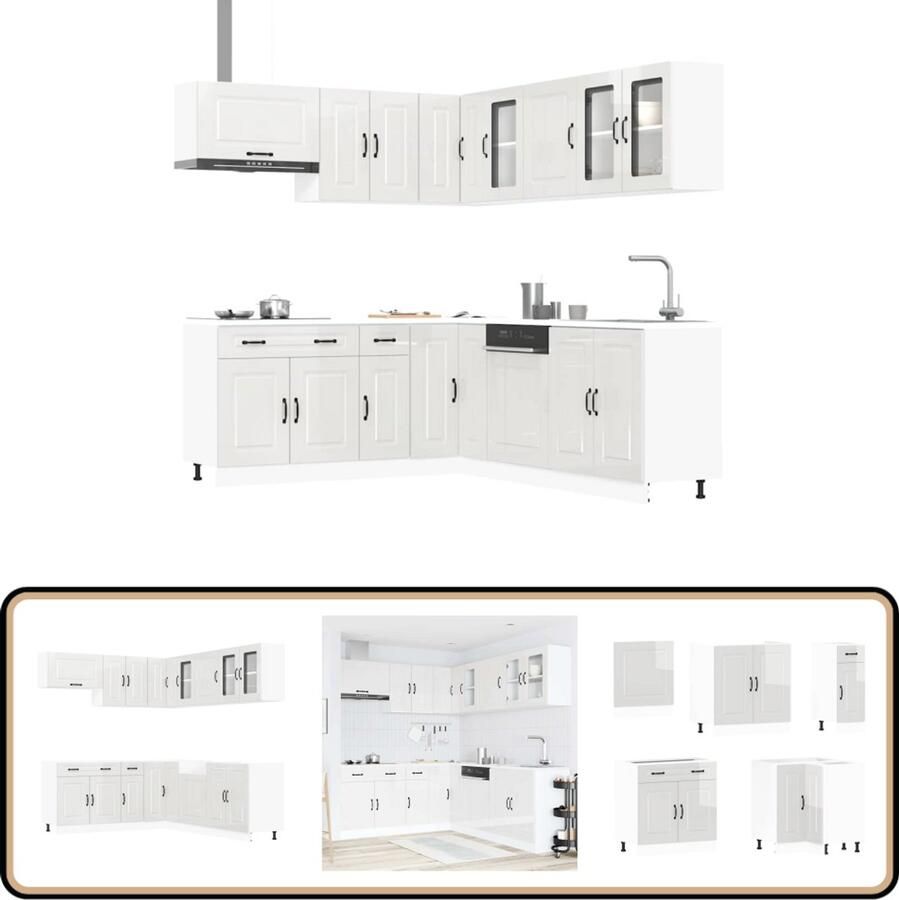 VidaXL Keukenkastenset Kalmar 11-delig Glanzend Wit Keuken Kast Houten Keuken Keukenmeubels Gloss White Kitchen Cabinets Kalmar Keukenset