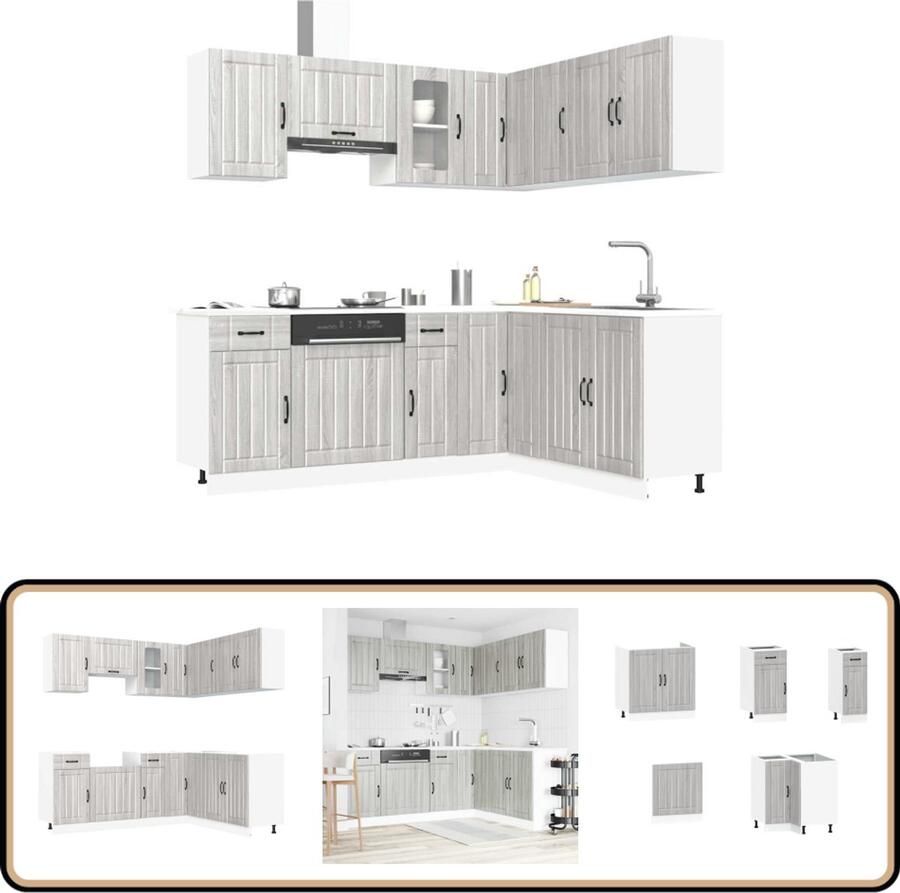 VidaXL Keukenkastenset Kalmar 11-delig Grijs Eiken Keukenkasten Houten Keukenkasten Grijze Keukenkasten Keukenkast Set Kalmar Serie