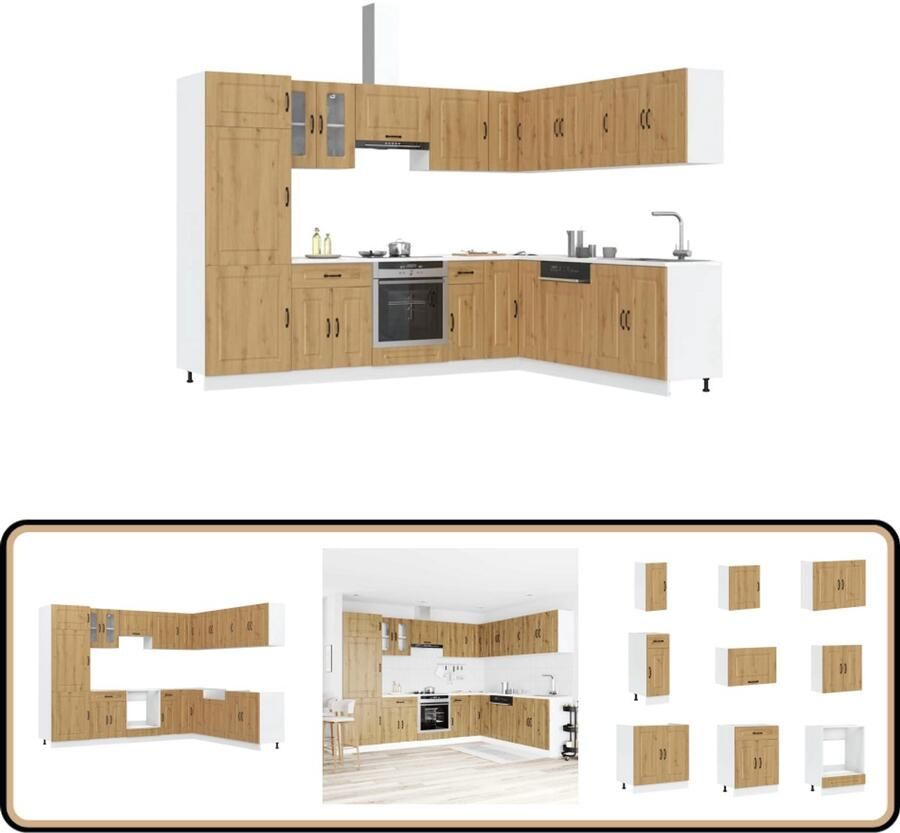 VidaXL Keukenkastenset Kalmar 14-delig Eiken Keuken Kast Houten Keuken Eiken Keuken Keukenkasten Set Kalmar Serie