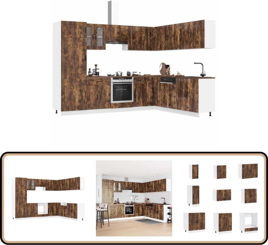 VidaXL Keukenkastenset Kalmar 14-delig Gerookt Eiken Keuken Kast Set Houten Keukenkasten Gerookt Eiken Keuken Kalmar Serie Opslagoplossing Keuken