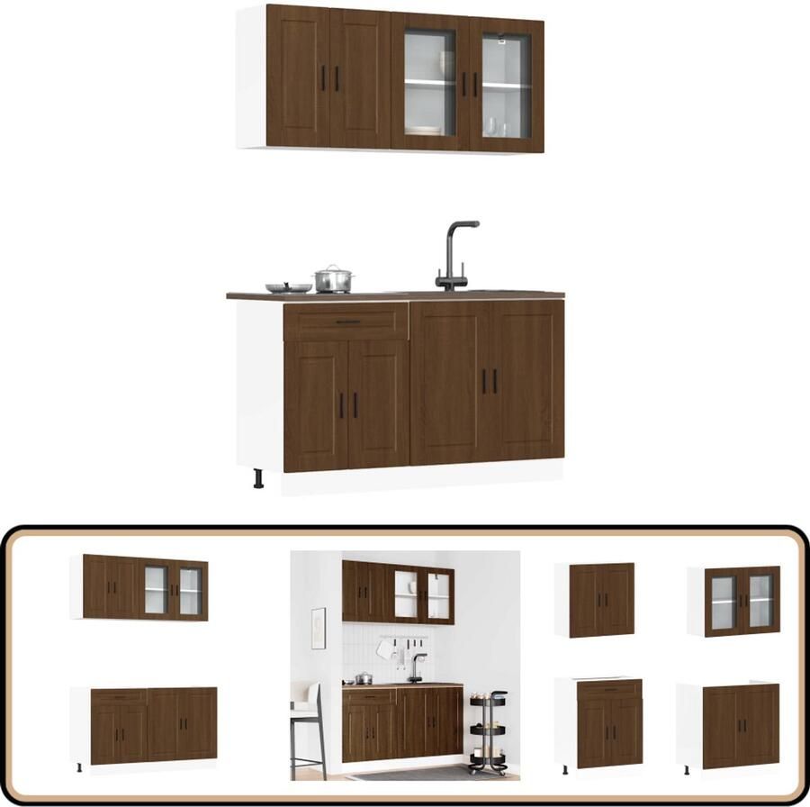 VidaXL Keukenkastenset Kalmar 4-delig Bruin Eiken Keuken Kast Set Houten Keukenkasten Bruine Eiken Meubels Opslagoplossing Keuken Koks Accessoires