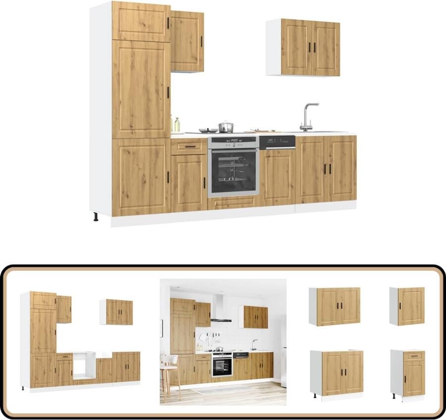 VidaXL Keukenkastenset Kalmar 7-delig Eiken Keukenkasten Houten Keukenkasten Eiken Keukenkasten Keukenkast Set Opbergruimte Keuken