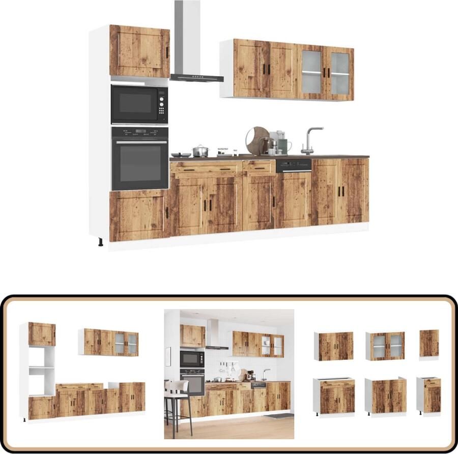 VidaXL Keukenkastenset Kalmar 7-delig Oud Houtkleur Keuken Kast Houten Keuken Keukenopstelling Opslagruimte Keuken Keukenkasten Set