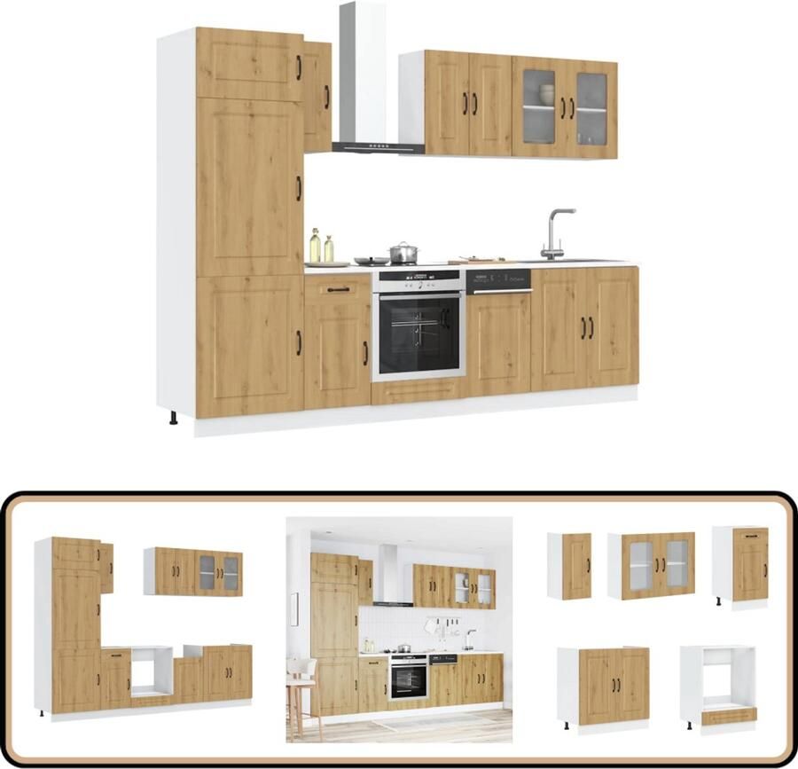 VidaXL Keukenkastenset Kalmar 8-delig Eikenhout Keukenkasten Houten Keukenkasten Eikenhouten Keukenkasten Keukenkast Set Kalmar Serie