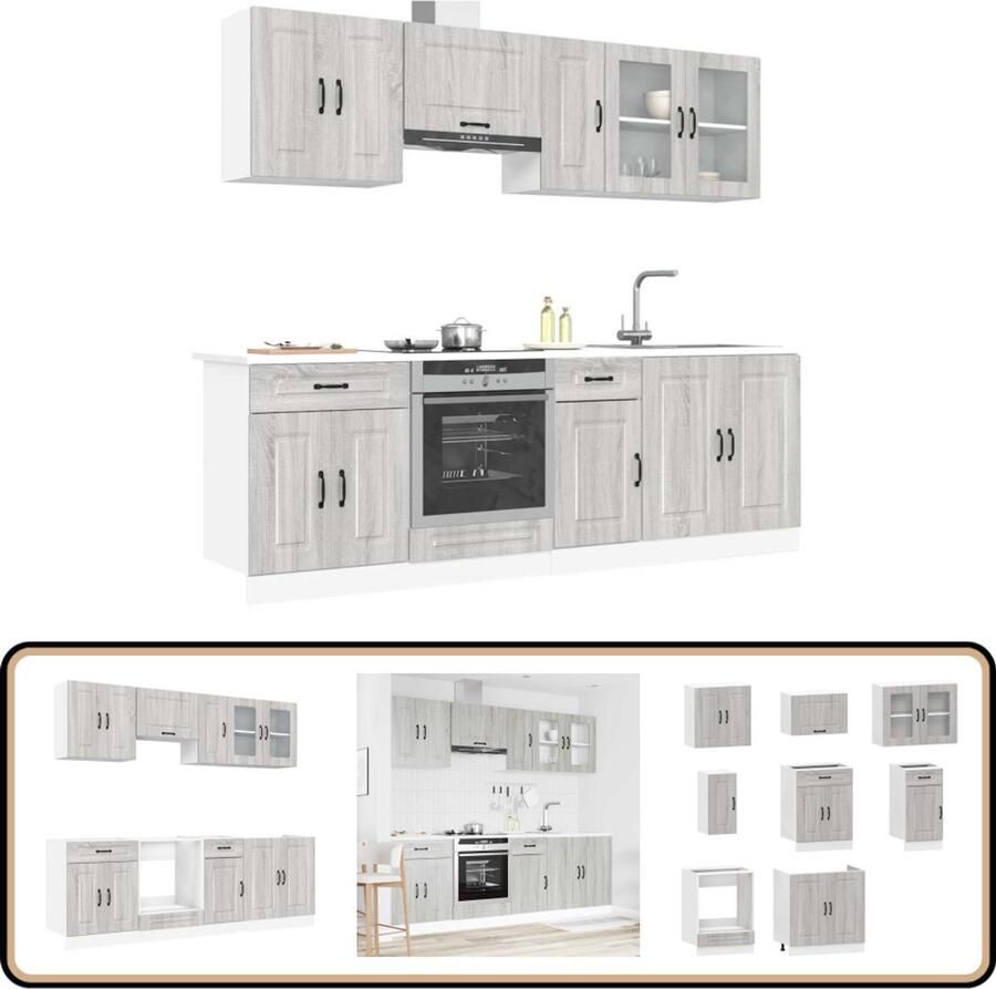 VidaXL Keukenkastenset Kalmar 8-delig Grijs Eiken Keuken Kast Set Houten Keukenkasten Grijze Keukenkasten Sonoma Eiken Opslagruimte Keuken