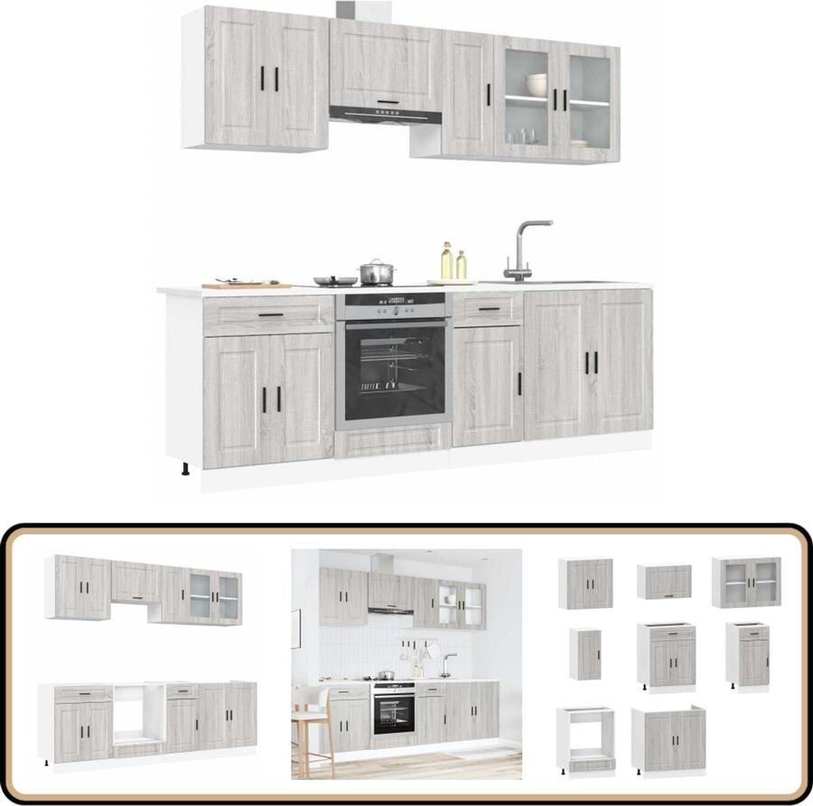VidaXL Keukenkastenset Kalmar 8-delig Grijs Sonoma Keukenkasten Houten Keukenkasten Grijze Keukenkasten Keukenserie Kalmar Opslagoplossing Keuken