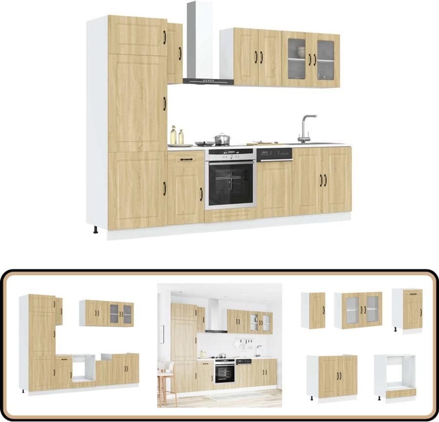 VidaXL Keukenkastenset Kalmar 8-delig Sonoma Eiken Keuken Kast Set Sonoma Eiken Houten Keukenkasten Opslagruimte Keuken Verstelbare Poten