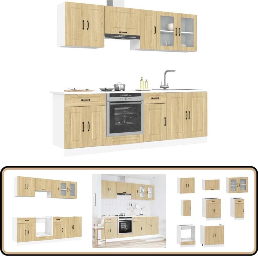 VidaXL Keukenkastenset Kalmar 8-delig Sonoma eiken Keukenkasten Houten Keukenkasten Keukenkast Set Sonoma Eiken Keuken Kalmar Serie