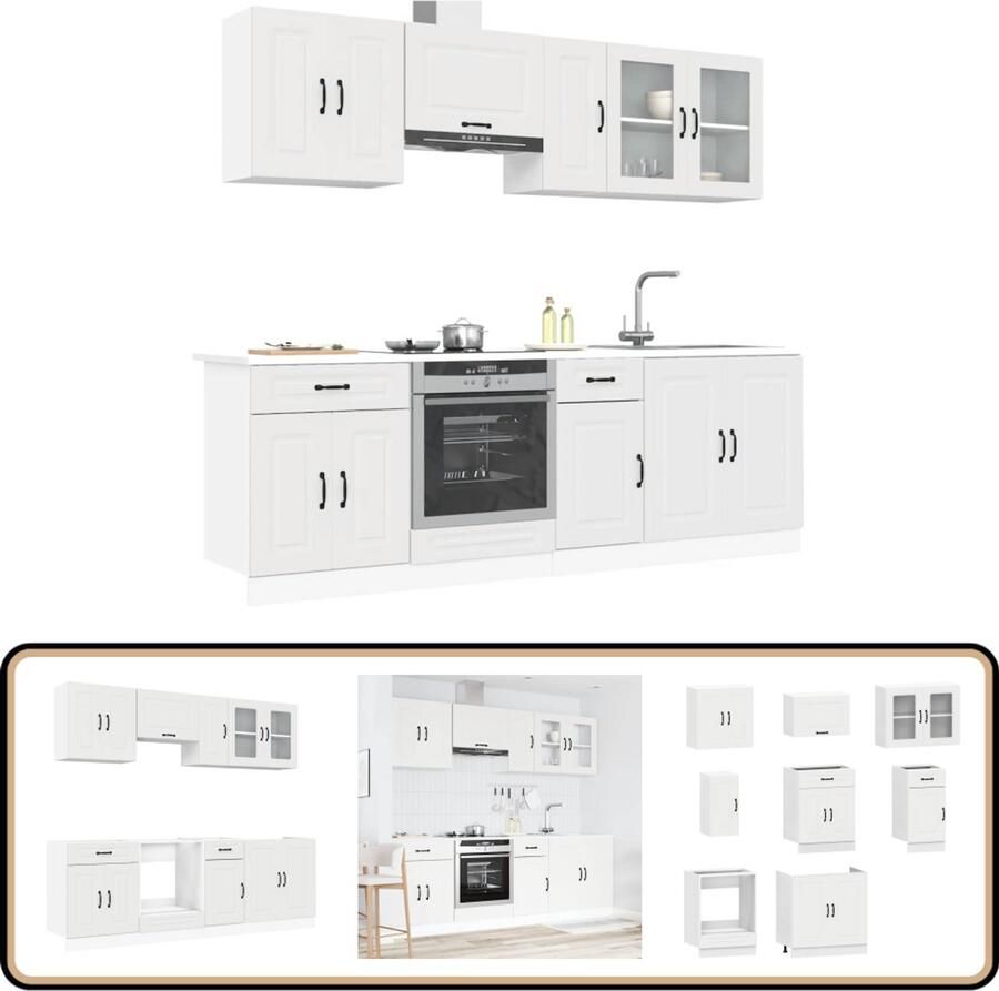 VidaXL Keukenkastenset Kalmar 8-delig Wit Keukenkasten Houten Keukenkasten Witte Keukenkasten Keukenkast Set Kalmar Keukenkasten