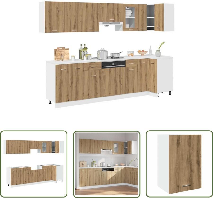 The Living Store 11-delige Keukenkastenset bewerkt hout artisanaal eiken Keuken Kast Houten Keukenkasten Eiken Keukenkasten Set Opslagoplossing Keuken