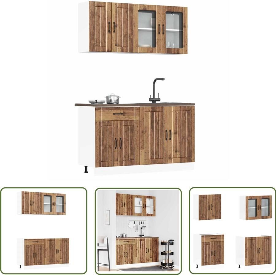 VidaXL Keukenkastenset Keuken Kast 4-delige Keukenkastenset Kalmar bewerkt hout oud houtkleurig Houten Keukenkasten Oude Houtstijl Opslagoplossing