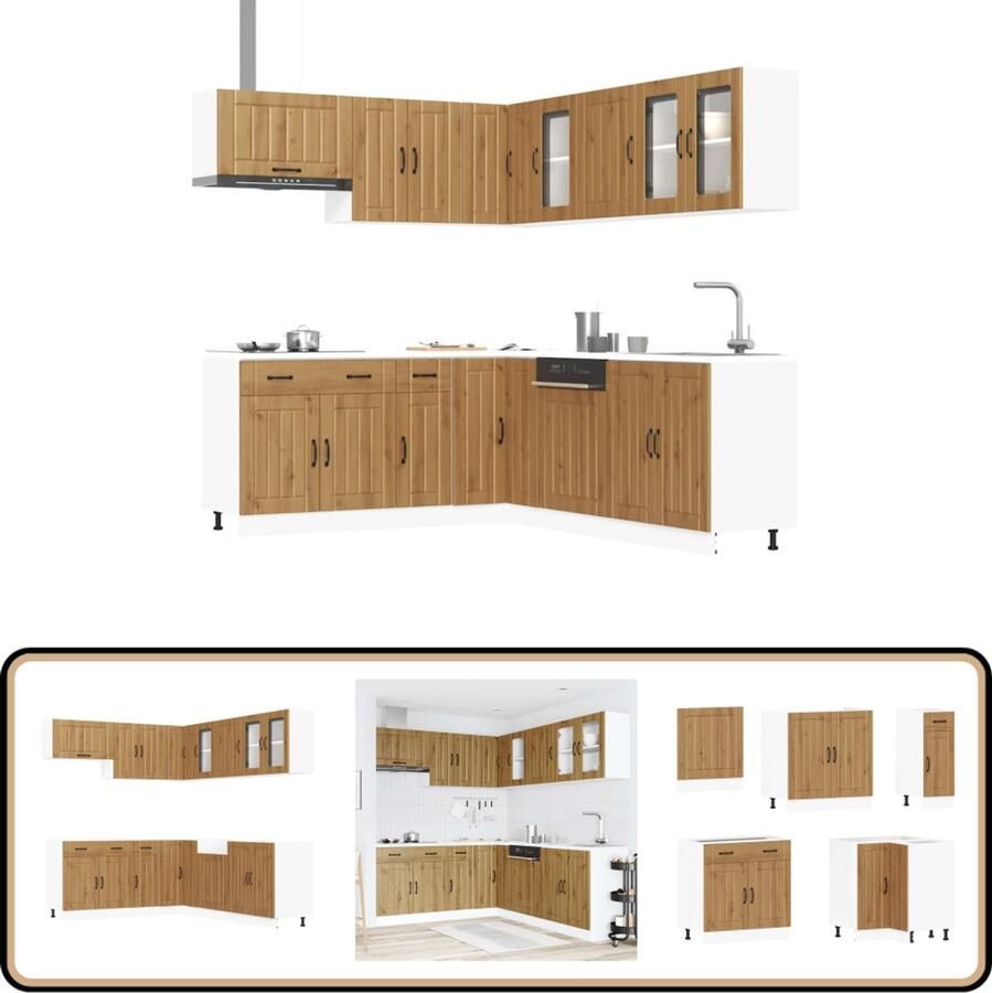 VidaXL Keukenkastenset Lucca 11-delig Eiken Keuken Kast Houten Keuken Landelijke Keuken Keukenkasten Set Opslagoplossing Keuken