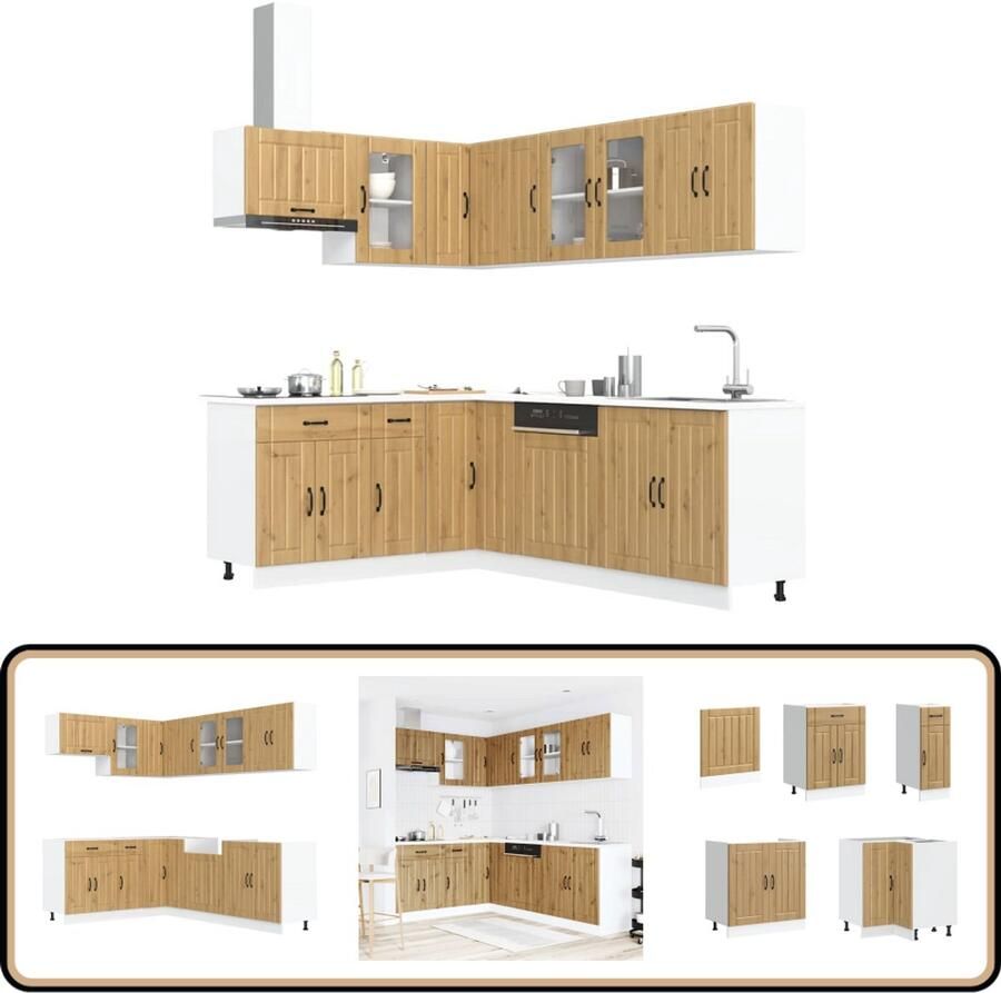 VidaXL Keukenkastenset Lucca 11-delig Eikenhout Keuken Kasten Houten Keukenkasten Landelijke Keukenkasten Keukenkast Set Lucca Keukenkasten