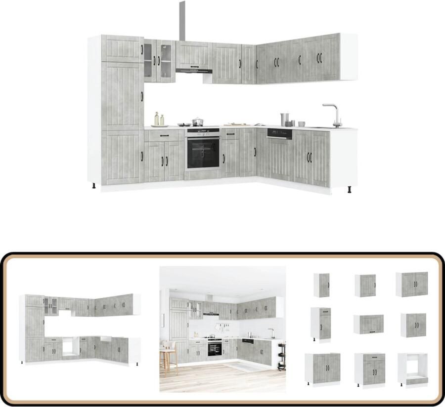 VidaXL Keukenkastenset Lucca 14-delig Betongrijs Keuken Kast Houten Keuken Betonnen Grijze Keuken Keukenkasten Set Lucca Serie