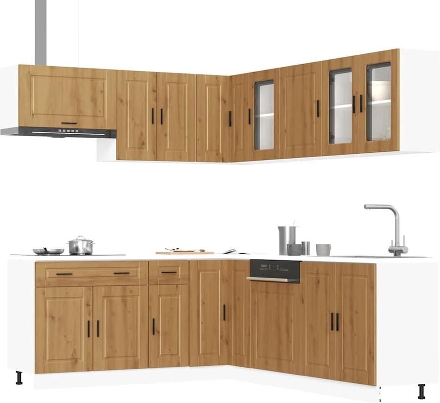 VidaXL Keukenkastenset Porto 11-delig Artisan Eiken Keukenkasten Houten Keukenkasten Keukenkast Set Artijaans Eiken Meubels