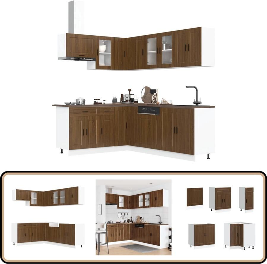 VidaXL Keukenkastenset Porto 11-delig Bruin Eiken Keuken Kast Set Houten Keuken Bruine Eiken Kleur Keukenkasten Porto Opslagruimte Keuken