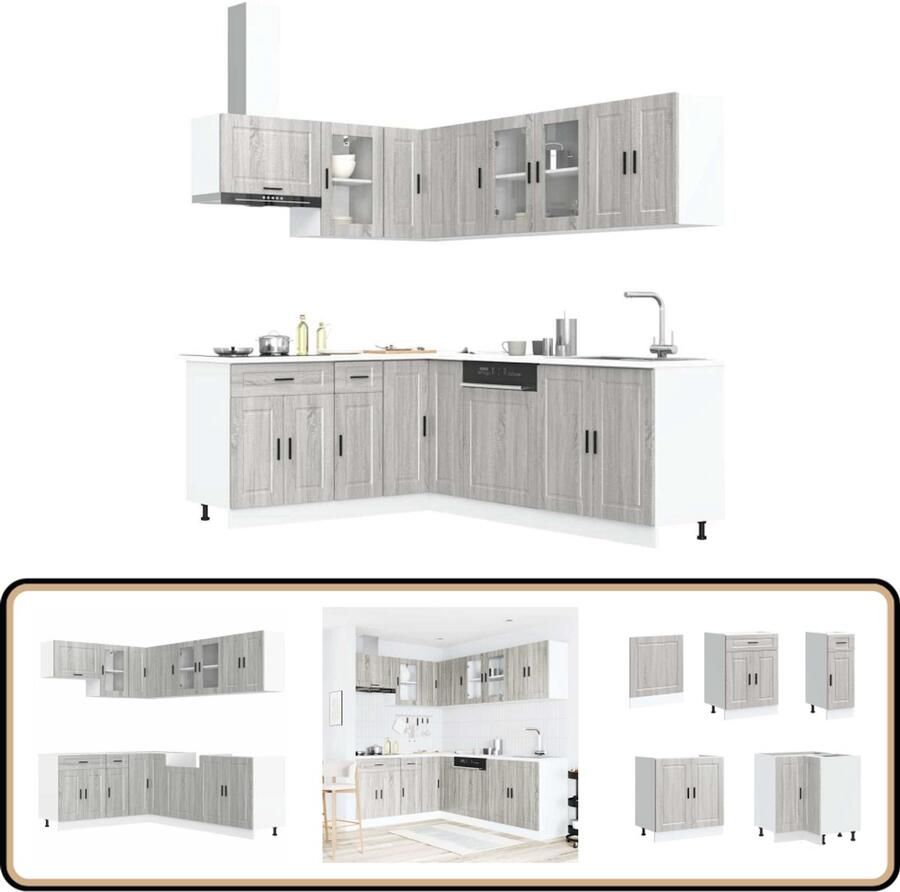 VidaXL Keukenkastenset Porto 11-delig Grijs Eiken Keukenkasten Houten Keukenkasten Grijze Keukenkasten Keukenkast Set Porto Serie