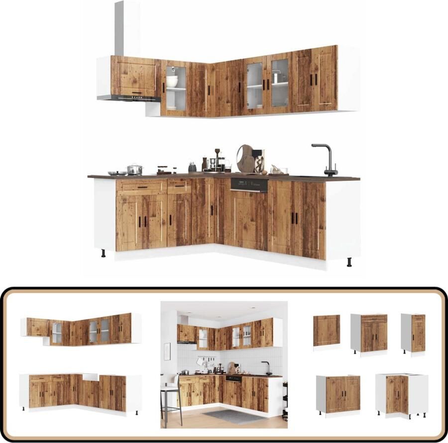 VidaXL Keukenkastenset Porto 11-delig Oud Houtkleur Keukenkasten Houten Keukenkasten Keukenkast Set Keukenmeubels Kookeiland