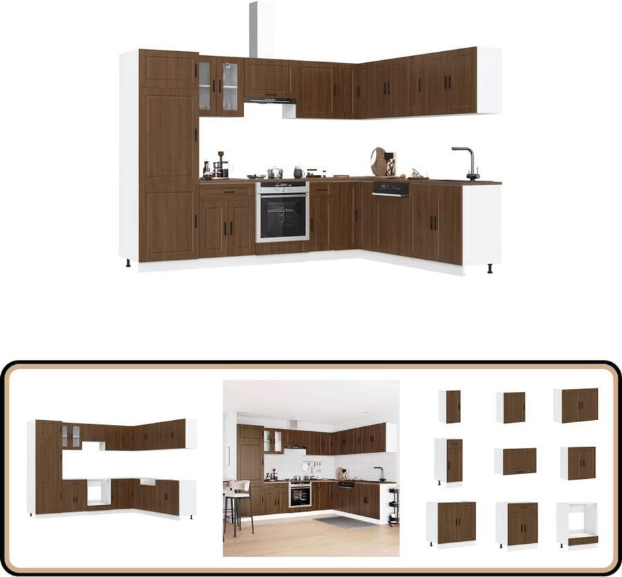 VidaXL Keukenkastenset Porto 14-delig Bruineiken Keuken Kast Houten Keuken Bruine Eiken Keuken Keukenkasten Set Opslagruimte Keuken