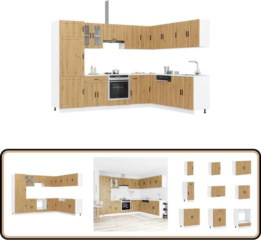 VidaXL Keukenkastenset Porto 14-delig Eiken Keuken Kast Set Houten Keukenkasten Keukenopstelling Artisianale Eik Opslagruimte Keuken
