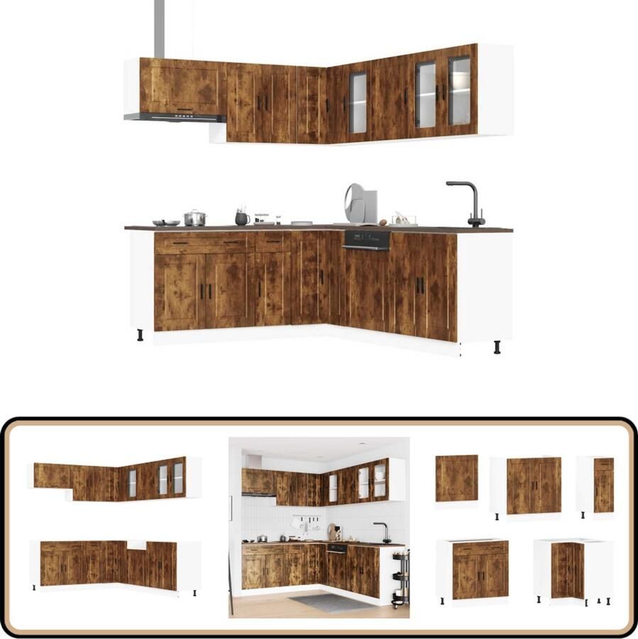 VidaXL Keukenkastenset Porto Gerookt Eiken 11-delig Keuken Kast Set Houten Keukenkasten Gerookt Eiken Keuken Opslagoplossing Keuken Keukenmeubels