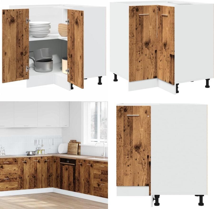 VidaXL Keukenkastje 75 5x75 5x81 5 cm bewerkt hout oud houtkleurig Keukenkast Keukenkasten Keuken Kast Keukenkastje