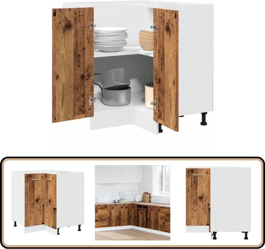 VidaXL Keukenkastje 75 5x75 5x81 5 cm Oud Houtkleurig Keuken Kast Houten Kast Opslag Oplossing Keuken Keukenkasten Vintage Kast