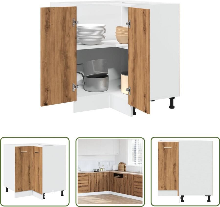 The Living Store Keukenkastje 75 5x75 5x81 5 cm bewerkt hout artisanaal eiken Keuken Kast Houten Kast Opslagruimte Keuken Artisan Eiken Keukenkasten