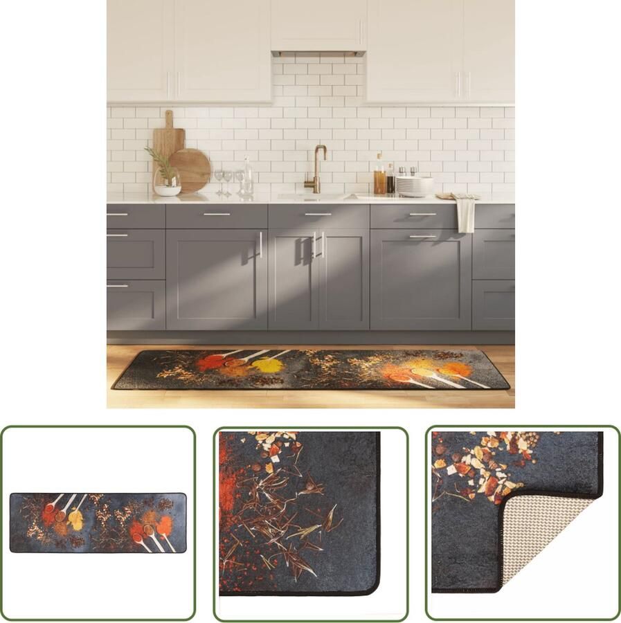 The Living Store Keukenmat Keukenloper 60 x 180 cm Meerkleurig Fluweel Anti-slip Geluidsabsorberend Keukenmat Keukenloper Vloerkleden Tapijt Antislip Mat
