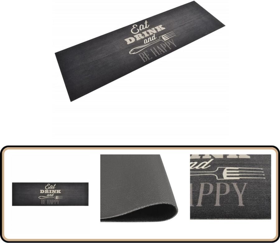 VidaXL Keukenmat 60x180 cm Fluweel Zwart Keukenmat Vloerkleden Antislip Mat Keukenvloer Zwarte Keukenprint Fluweel Keukenmat Machinewasbare Keukenmat Flexibele Keukenmat Duurzame Keukenmat Polyamide Keukenmat