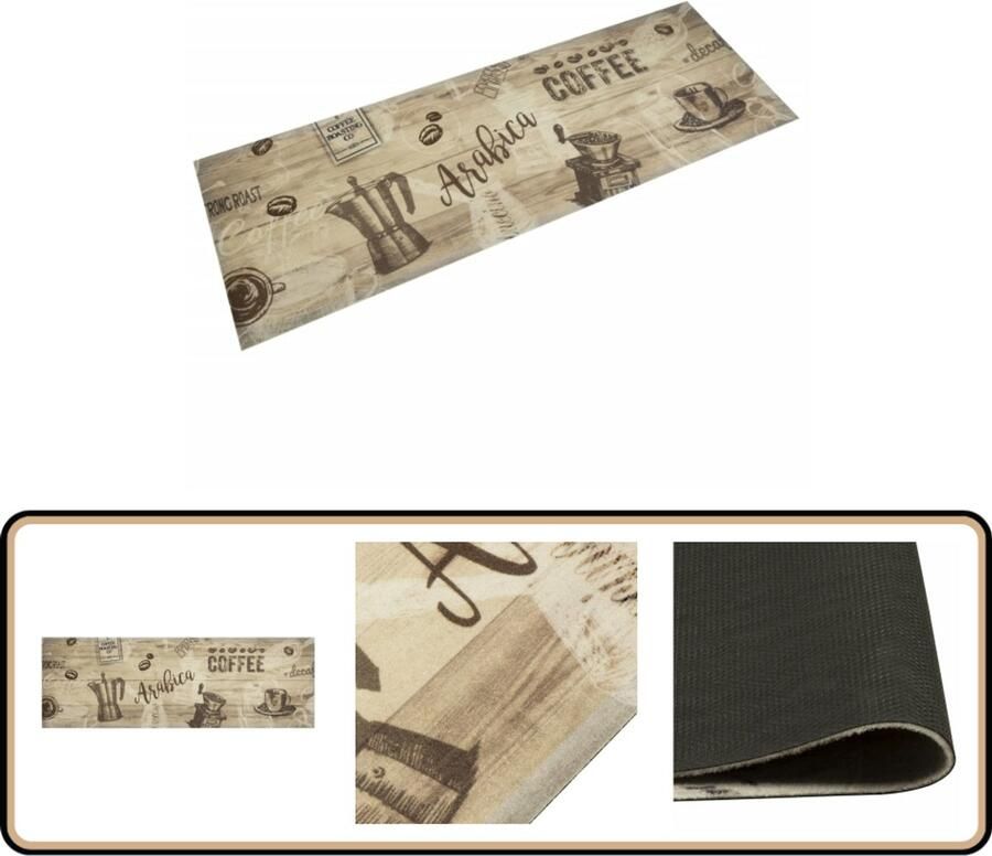 VidaXL Keukenmat 60x180 cm Koffieprint Fluweel Keukenloper Keukenmat Vloerkleden Antislip Mat Fluweel Mat
