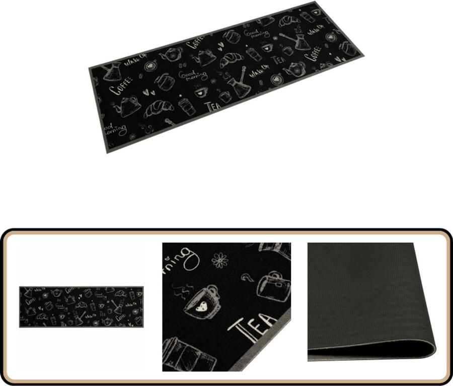 VidaXL Keukenmat 60x180 cm Wasbaar Zwart Keukenmat Vloerkleden Antislip Mat Zwarte Keukenmat Fluweel Keukenmat