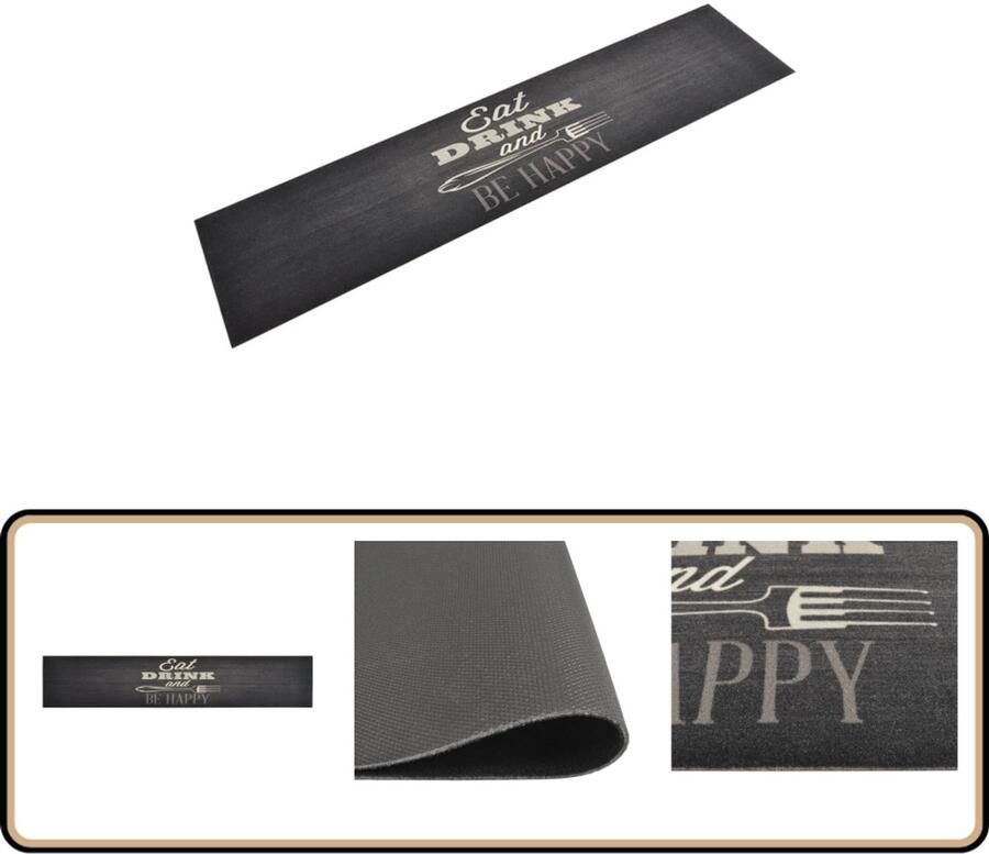 VidaXL Keukenmat 60x300 cm Fluweel Zwart Keukenmat Keukentapijten Antislip Mat Vloerkleden Keukendecoratie