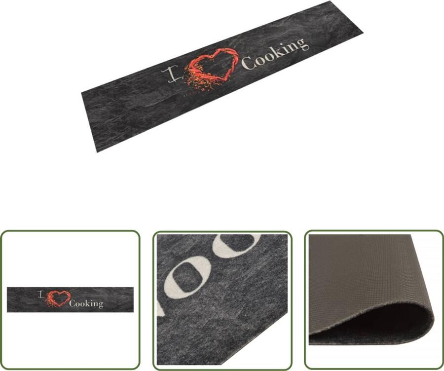 VidaXL Keukenmat 60x300cm Wasbaar Cooking Print Keukenmat Kookplaat Bescherming Antislip Mat Zwarte Keukenmat Polyamide Mat Vloerkleden