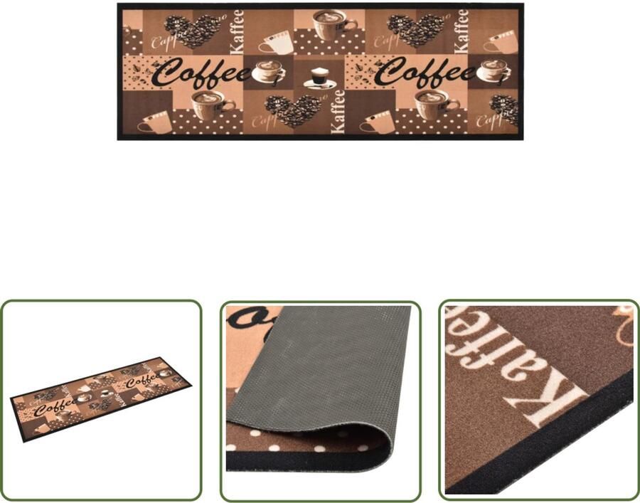 VidaXL Keukenmat Coffee 45x150 cm Bruin Vloerverwarming Vloerkleden Keukenmat Deurmat Badkamermat Anti Slip Mat Brown Rug