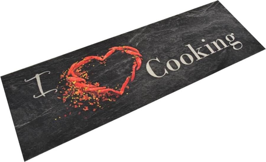 VidaXL Keukenmat Cooking-print 60x180 cm Zwart Keukenmat Vloerkleden Keukentapijt Antislip Mat Zwarte Keukenmat Multifunctionele Mat Duurzame Keukenmat Wassenbare Keukenmat Rolmat - Foto 2