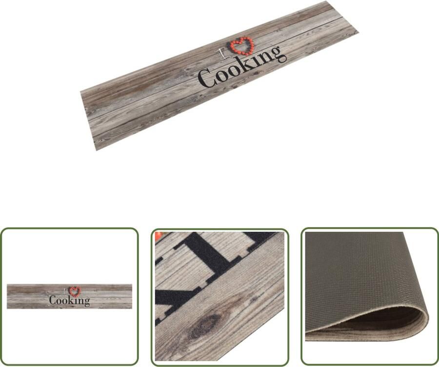 VidaXL Keukenmat Cookingprint Grijs 60x300 cm Keukenmat Vloerkleden Kooktapijten Keuken Accessoires Keuken Linnen Badkamer Tapijt Rubber Tapijt Antislip Mat Wasbare Mat