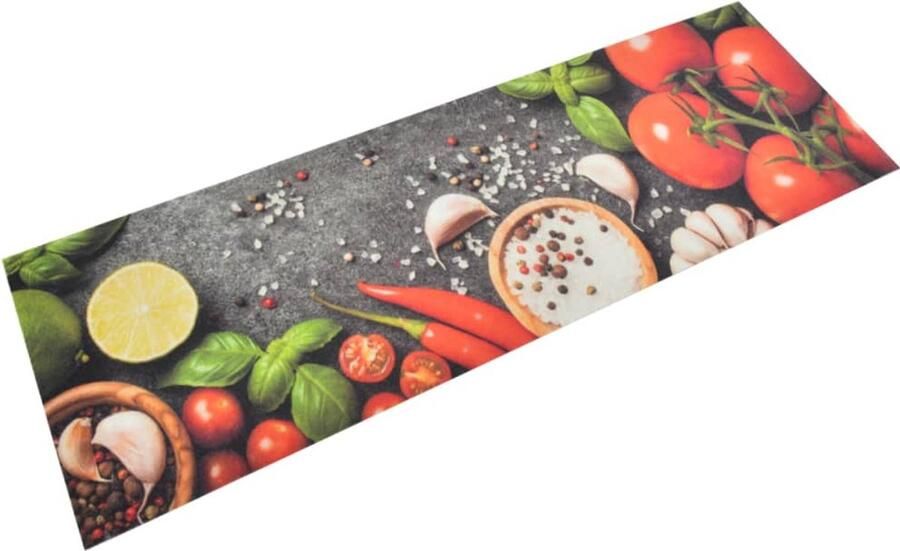 VidaXL Keukenmat Groenteprint 60x180 cm Fluweel Keukenmat Vloerkleden Keukentapijt Antislip Mat Multifunctionele Mat Duurzame Mat Wassenbare Mat Grove Print Groentenprint Polyamide Mat Luxe Keukenmat - Foto 3