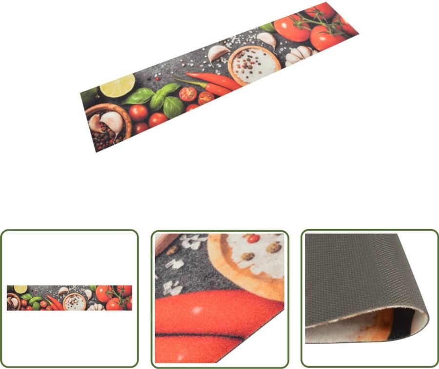 VidaXL Keukenmat groenteprint 60x300 cm fluweel Keukenmat Keukenloper Vloerkleden Antislip Mat Keukentrends Multifunctionele Mat Comfortabele Mat Wassen