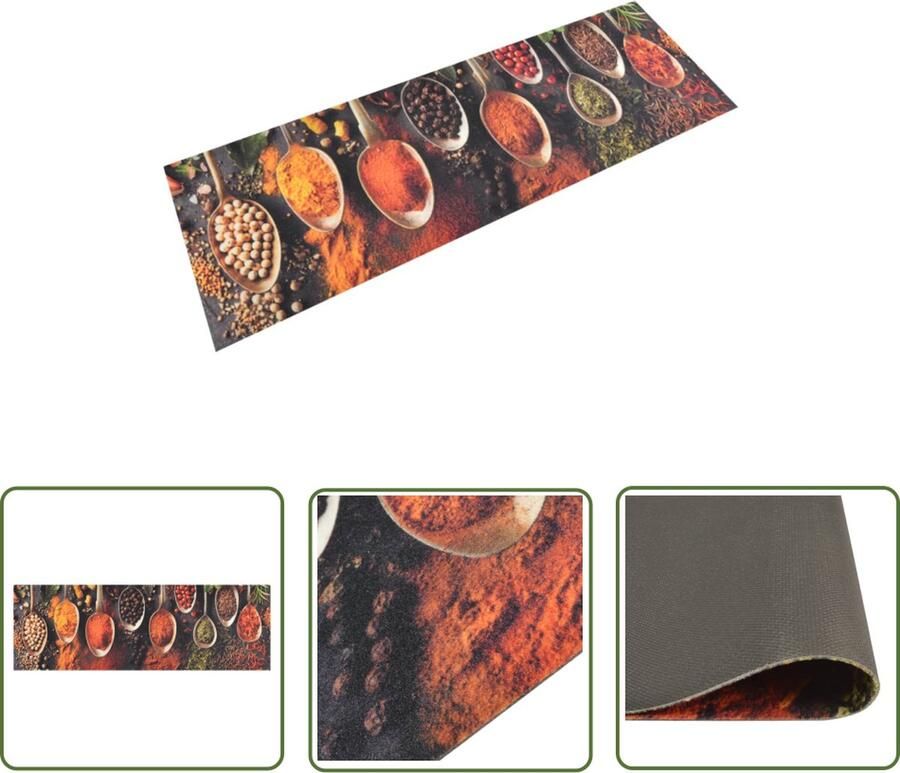 The Living Store Keukenloper Lepel- en Kruidenprint 180 x 60 cm 5 mm dik Fluweel- en latex materiaal Keukenloper Keukenmat Vloerkleden Keukentapijt Lepels Print