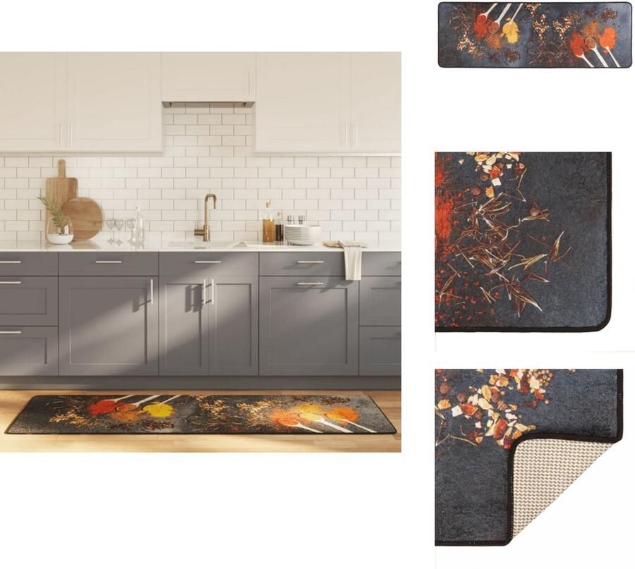 VidaXL Keukenmat Keukenmatten Tapijtloper Gangloper Keukenmat wasbaar anti-slip 60x180 cm meerkleurig