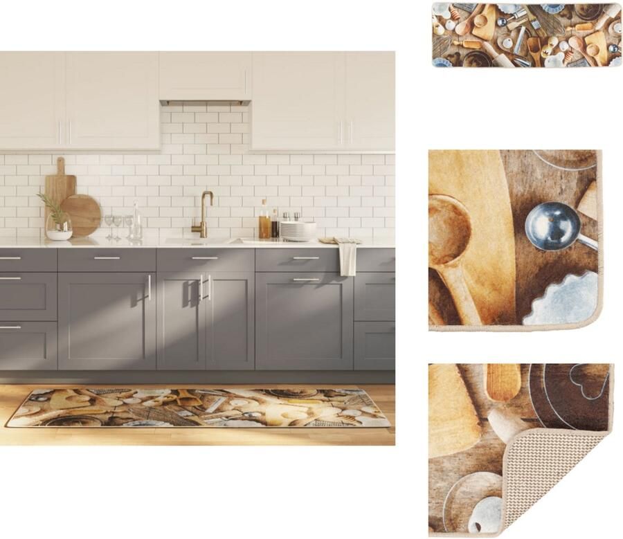 VidaXL Keukenmat Keukenmatten Tapijtloper Gangloper Keukenmat wasbaar anti-slip 60x180 cm meerkleurig