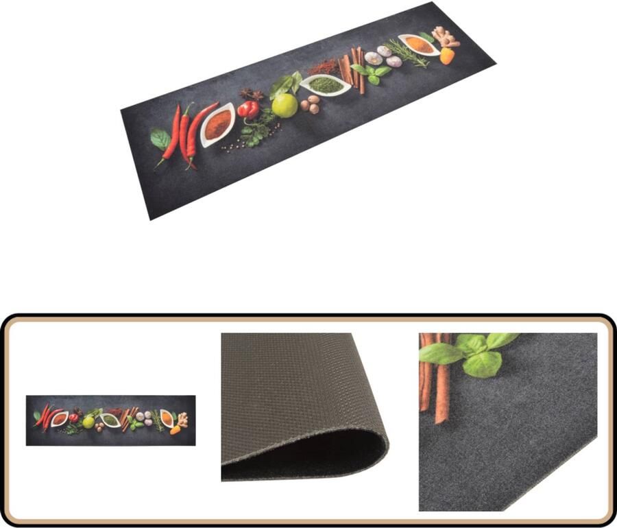 VidaXL Keukenmat Kruidenprint 45x150 cm Fluweel Keukenmat Kruidenprint Vloerkleden Antislip Mat Keukengerei