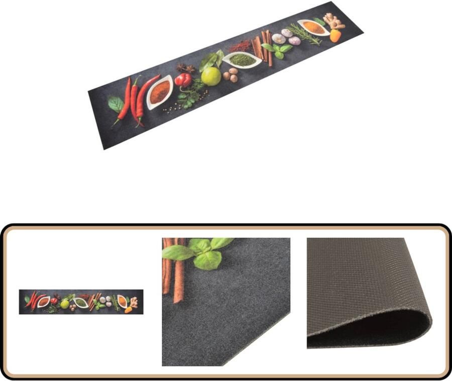 VidaXL Keukenmat Kruidenprint 60x300 cm Fluweel Keukenmat Kruidenprint Vloerkleden Antislip Mat Keukengerei