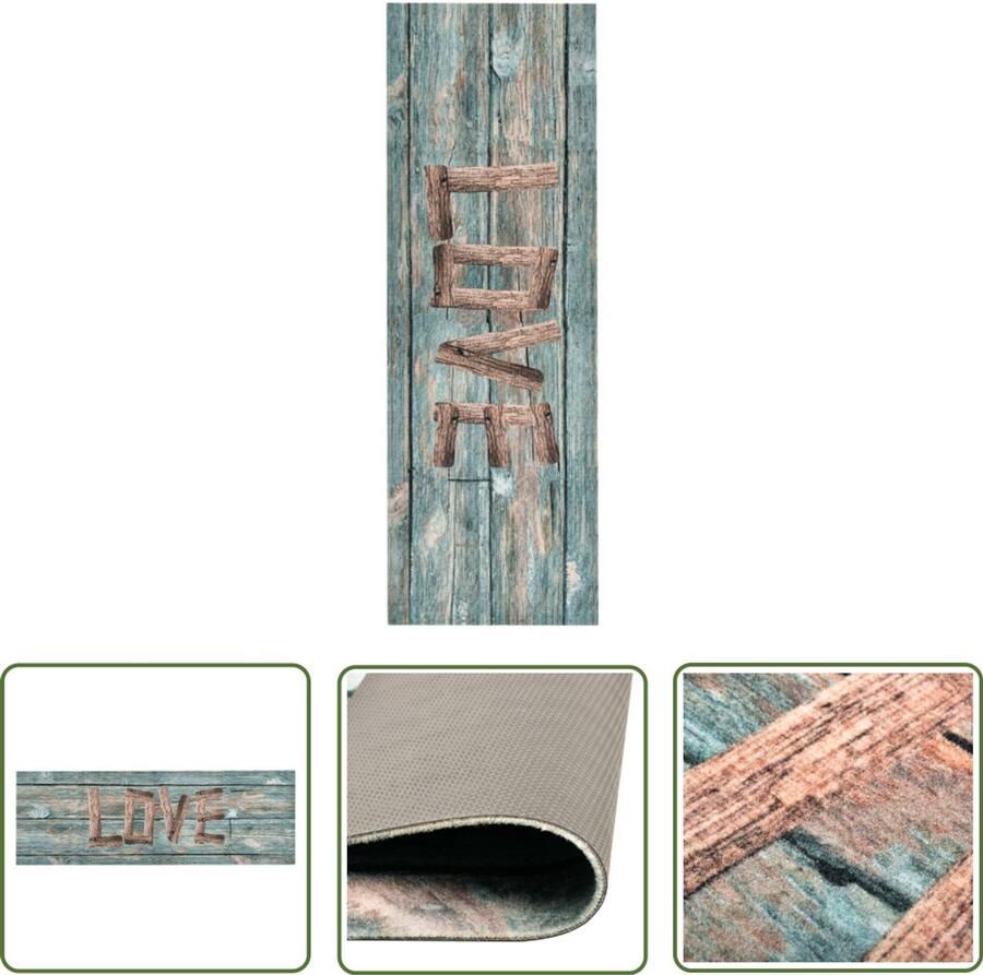 VidaXL Keukenmat Love 60x180 cm Wasbaar Vloermat Keukenvloermat Vloerkleden Multikleurige Vloermat Love Print Fluweel