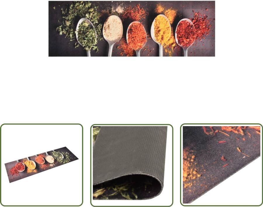 VidaXL Keukenmat Spoons Wasbaar 60x180 cm Vloermat Keukenmat Rekhoekig Vloerkleed Spoelen Print Polyamide Latex Antislip Wasbare Vloermat Binnen Vloermat