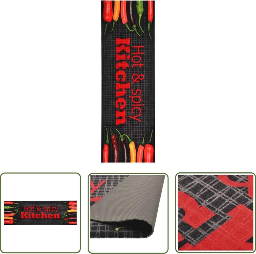 The Living Store Vloermat Rechthoekig 180 x 60 cm hot-spicy-print Machine wasbaar Vloermat Keukenmat Deurmat Vloerkleden Wasbare Vloermat