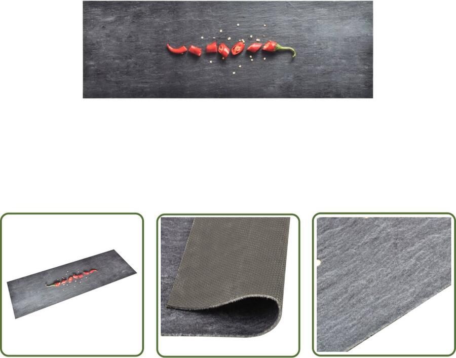 The Living Store Vloermat Rechthoekig 150 x 45 cm Chilipeper-print Polyamide Vloermat Keukenmat Deurmat Vloerkleden Chilipeper Print