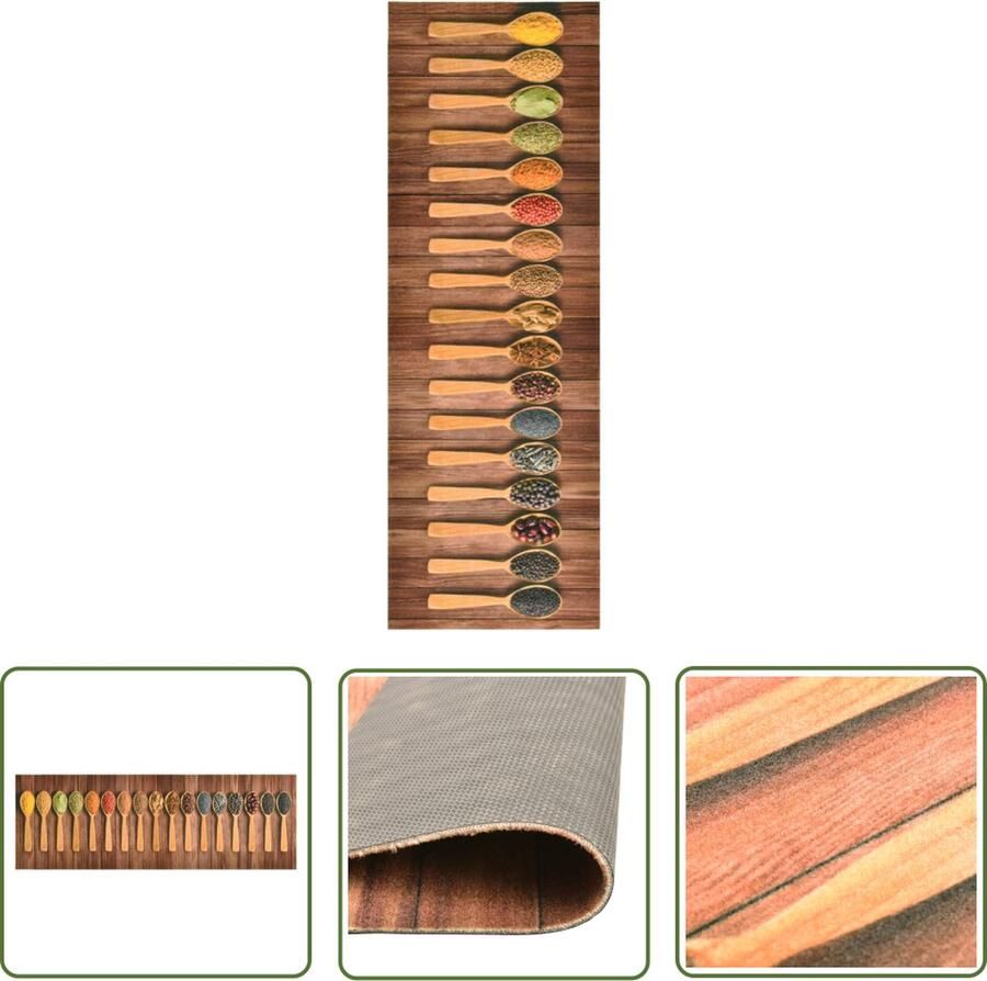 The Living Store Vloermat Rechthoekig 150 x 45 cm Lepel-print 100% polyamide Vloermat Keukenmat Deurmat Vloerkleden Multifunctioneel Tapijt